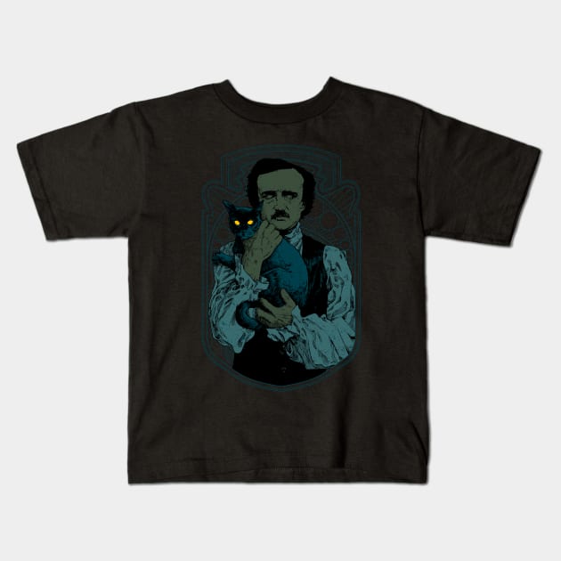 Poe and the Black Cat Kids T-Shirt by hafaell